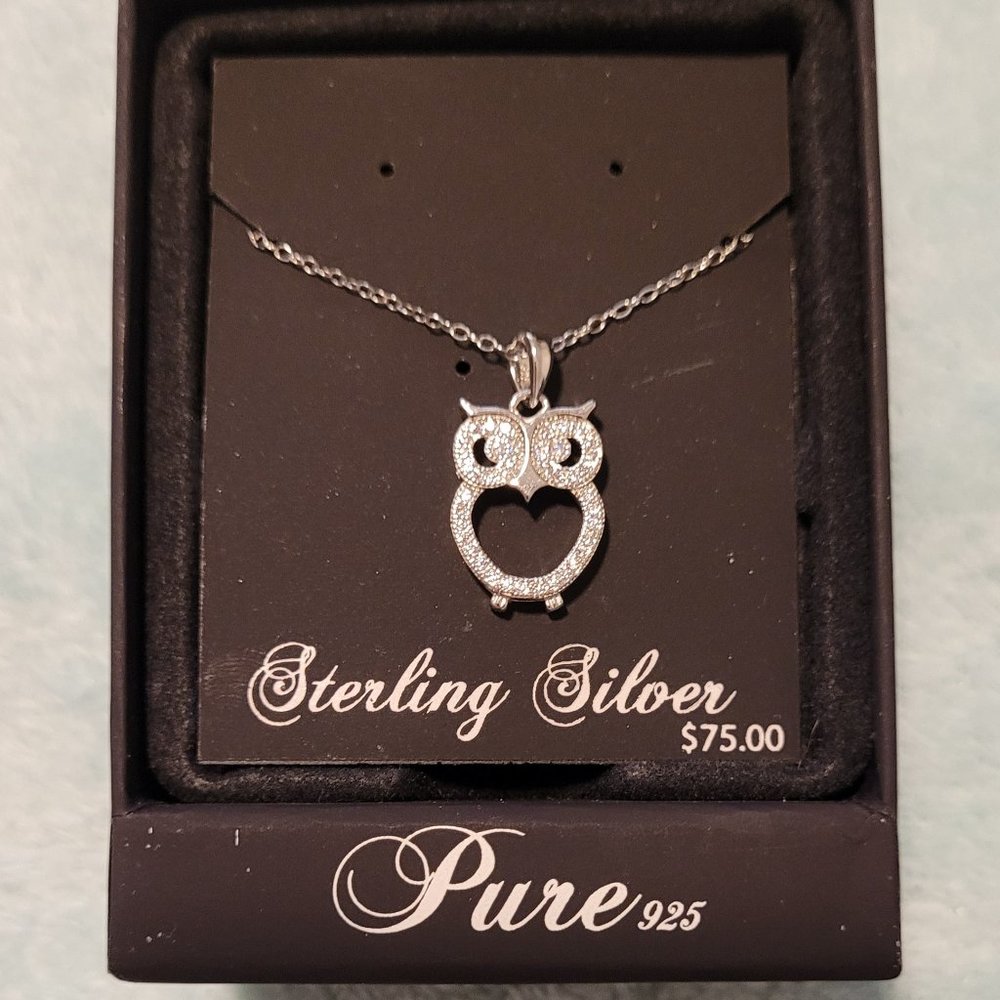 Sterling silver and diamond owl pendant